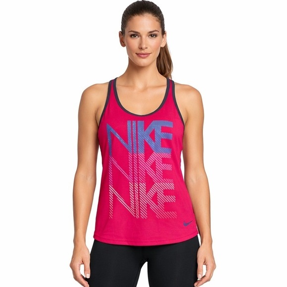Nike Tops - Nike Pink Racerback Large Logo Tank Top Athletic Workout Gym Women's Size S